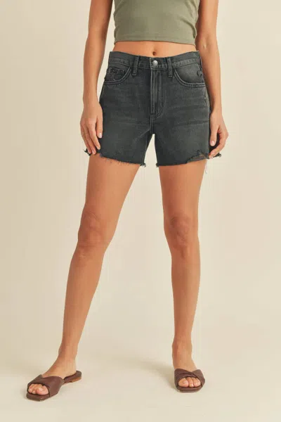 Just Black Denim Clean High Rise Slit Short In Washed Black