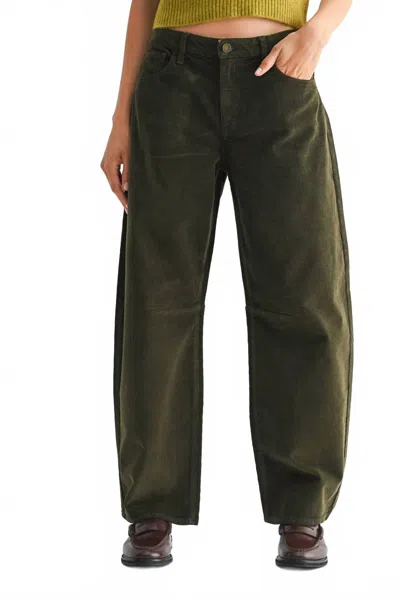 Just Black Denim Corduroy Barrel Jeans In Olive In Green