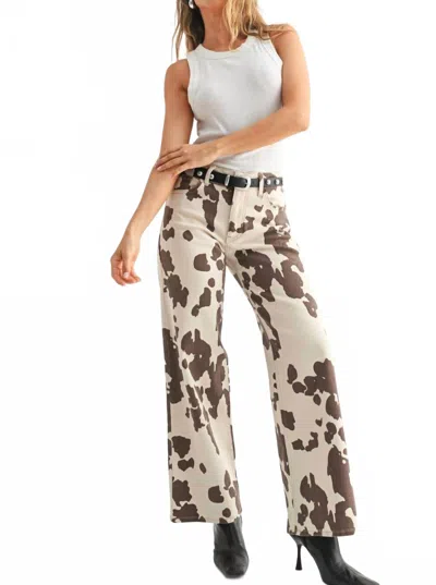 Just Black Denim Cow Print Wide Leg Jeans In Neutral