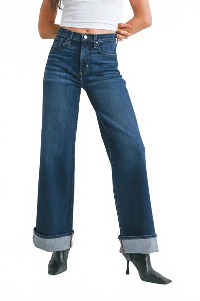 JUST BLACK DENIM CUFFED PALAZZO JEANS IN DARK DENIM