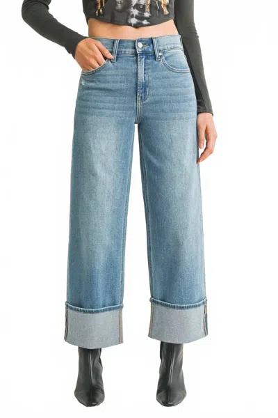 Just Black Denim Cuffed Slim Wide Jean - Petite In Medium Denim In Transparent