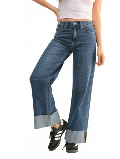 Just Black Denim Cuffed Wide Ankle Vintage Dark Jeans In Medium Wash In Blue