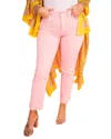 Just Black Denim Cut Off Cropped Straight Leg Jeans In Pink Lemonade In Pink