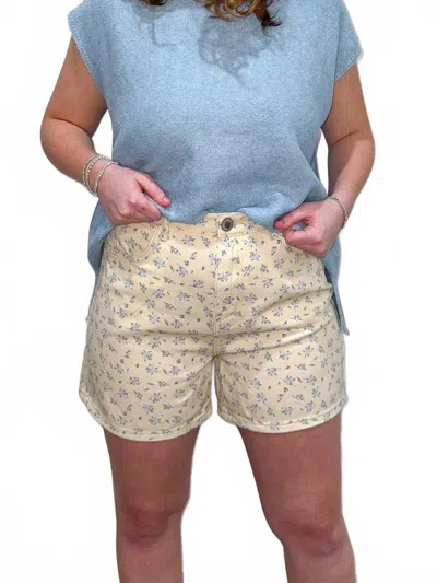 Just Black Denim Daisy Floral Denim Shorts In Beige