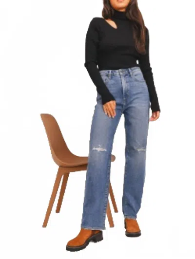 Just Black Denim Denim High Rise Blow Out Knee Straight Leg Jean In Blue