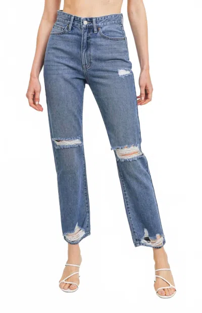 Just Black Denim Denim High Rise Distress Straight Leg Jeans In Blue