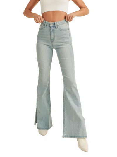 Just Black Denim Denim High Rise Outer Slit Flare Jeans In Blue