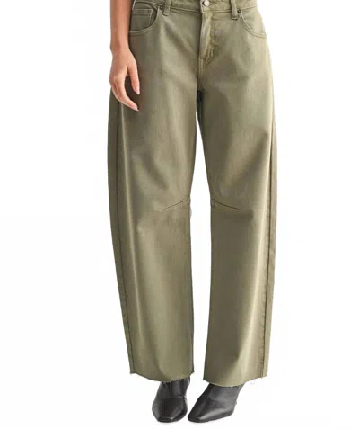 Just Black Denim Elle Mid Rise Barrel Jean In Vintage Olive In Green