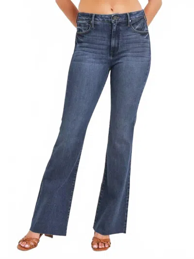 Just Black Denim Flare Jeans With Raw Hem In Dark Denim In Blue