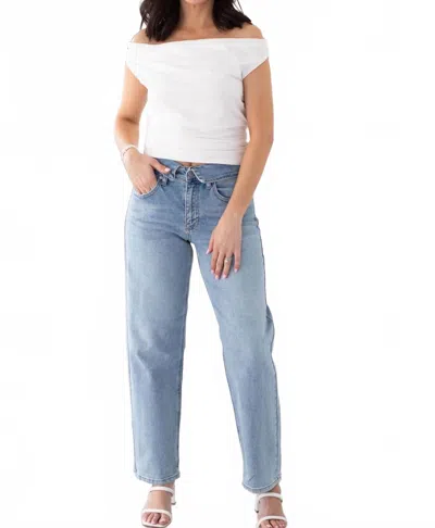 Just Black Denim Folded Waist Relaxed Straight Jeans In Blue