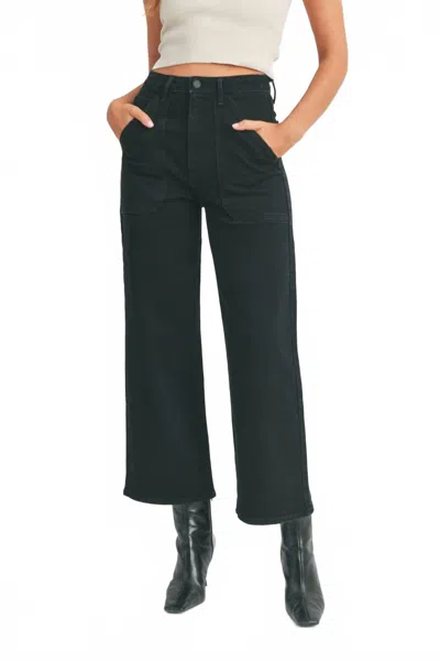 Just Black Denim High Rise Cargo Pocket Wide Leg Pants In Black