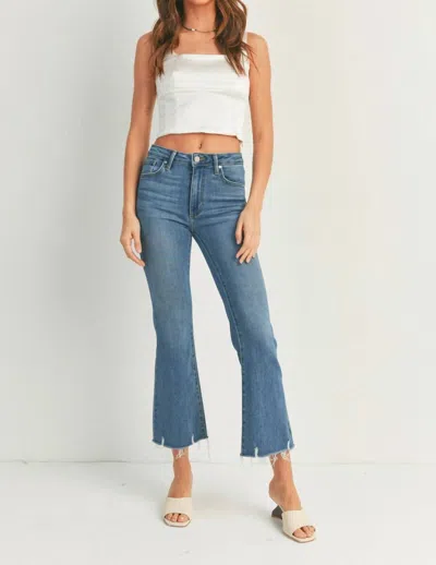 Just Black Denim High Rise Crop Flare W/ Distressed Hem Medium In Blue