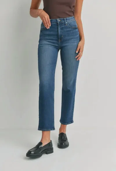 Just Black Denim High Rise Crop Straight Denim Pants In Dark Wash In Blue