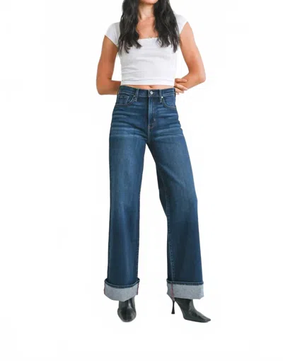 Just Black Denim High Rise Cuffed Palazzo Jeans In Dark Denim In Blue