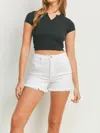 Just Black Denim Paris Button Front High Waist Denim Shorts In White In White