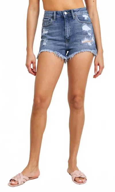 Just Black Denim High Rise Destroyed Hem Denim Shorts In Blue