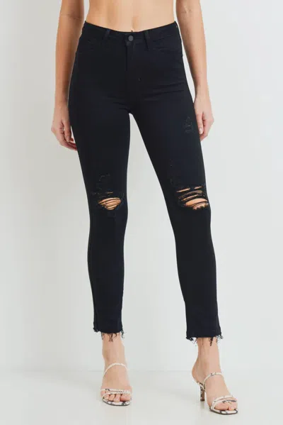 Just Black Denim High Rise Destructed Skinny Jeans In Black