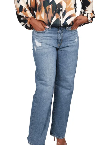 Just Black Denim High Rise Distressed Dad Jeans In Blue