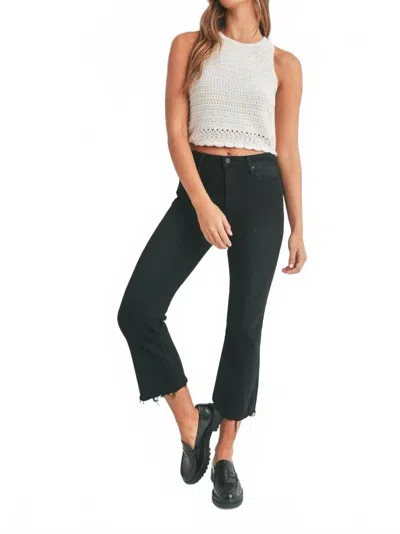 Just Black Denim High Rise Frayed Crop Flare Jeans In Black