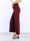 Just Black Denim High Rise Patch Pocket Wide Leg Jeans In Mauve In Burgundy