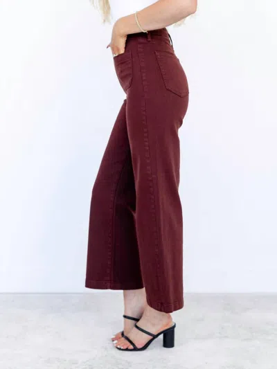 Just Black Denim High Rise Patch Pocket Wide Leg Jeans In Mauve In Burgundy