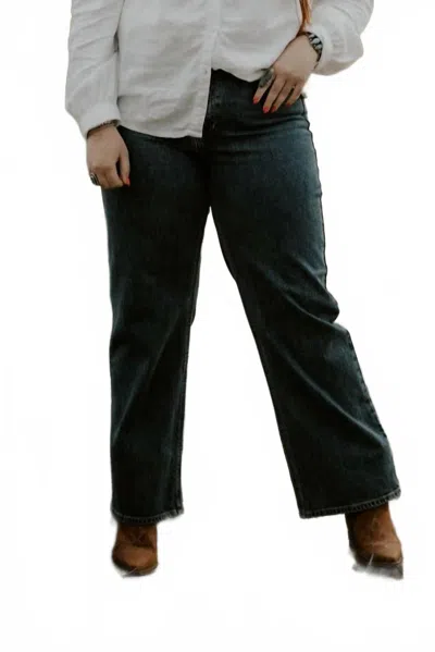 Just Black Denim High Rise Retro Straight Jean In Dark Denim In Blue