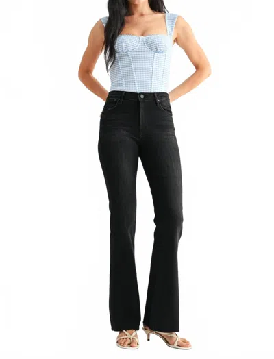 Just Black Denim High Rise Scissor Cut Flare Jeans In Darker Washed Black