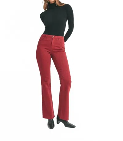 Just Black Denim High Rise Scissor Cut Flare Long Jeans In Burgundy In Red