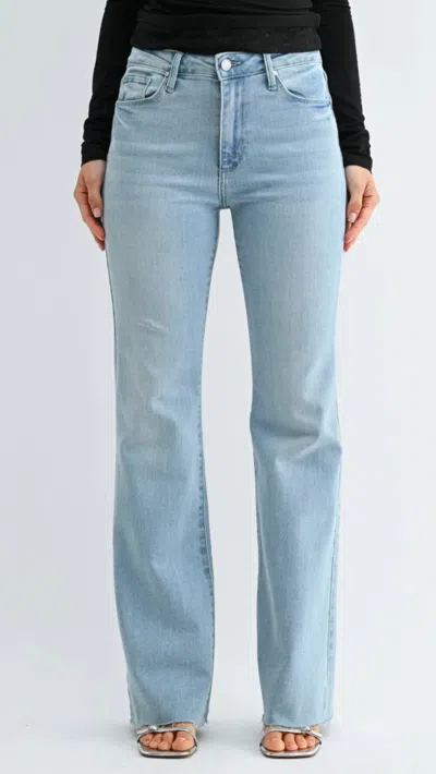 Just Black Denim High Rise Scissor Cut Full Length Flare Jeans In Light Wash In Blue