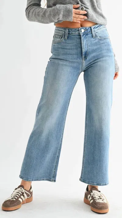 Just Black Denim High Rise Slim Crop Wide Leg Jeans In Medium Wash In Blue