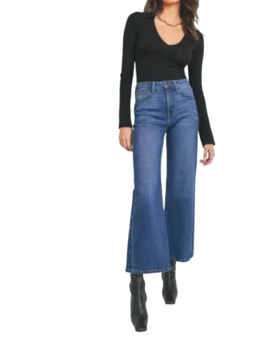 Just Black Denim High Rise Slim Cropped Wide Leg Jeans In Dark Wash In Blue
