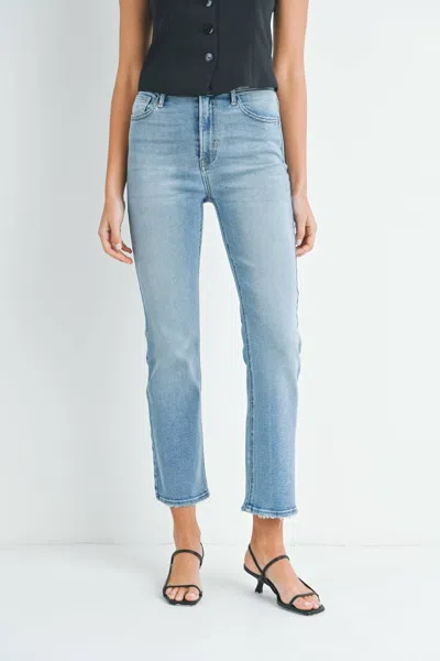 JUST BLACK DENIM HIGH RISE SOFT STRETCHY STRAIGHT JEANS IN LIGHT DENIM