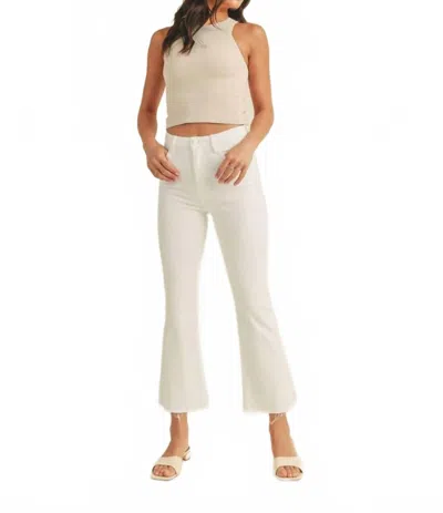 JUST BLACK DENIM HIGH RISE TONAL CROP FLARE SHORT JEANS IN WHITE