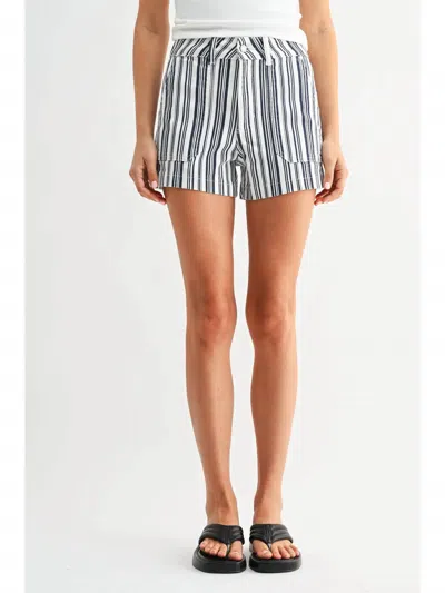 Just Black Denim High Rise Utility Cargo Short In Blue Stripe