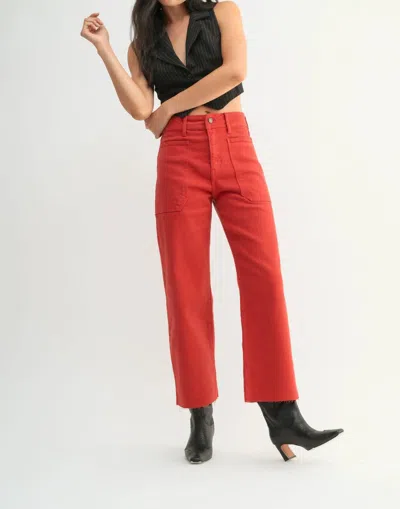 Just Black Denim High Rise Utility Wide Leg In Cranberry In Red