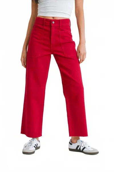 Just Black Denim High Rise Utility Wide Leg Jean In Cranberry In Red