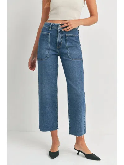 Just Black Denim High Rise Utility Wide Leg Jean In Medium Denim In Blue