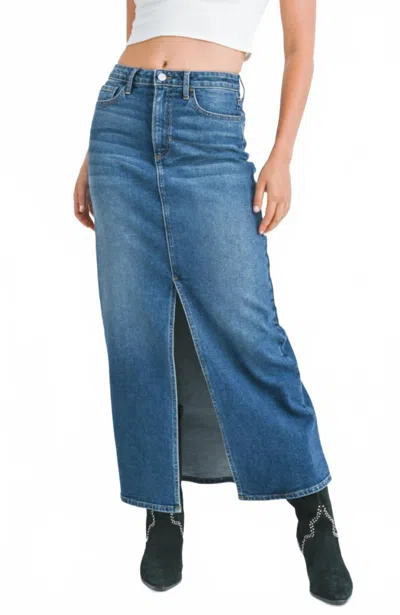 Just Black Denim High Waisted Front Slit Denim Midi Skirt In Blue