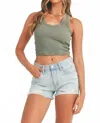 Just Black Denim Light Distressed Denim High Waisted Short In Blue In Green