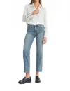 Just Black Denim Lila Clean Mid Rise Straight Jeans In Blue In Blue