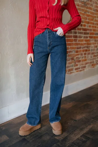Just Black Denim Longer Length Wide Leg Jean In Dark Denim In Blue