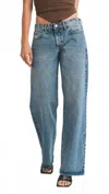 Just Black Denim Low Rise Baggy Slouch Jeans In Medium Wash In Blue
