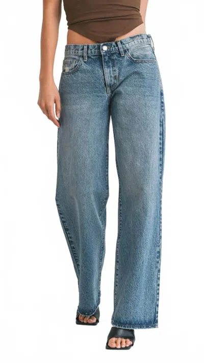 Just Black Denim Low Rise Baggy Slouch Jeans In Medium Wash In Blue