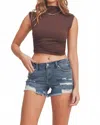 Just Black Denim Mid Rise Distressed Short In Denim In Blue