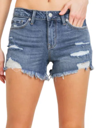 Just Black Denim Mid Rise Distressed Short In Medium Wash In Multi