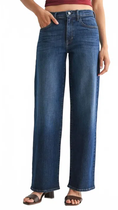 Just Black Denim Mid Rise Full Length Straight Jeans In Dark Wash In Blue