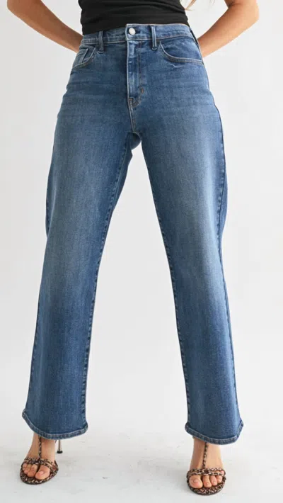 Just Black Denim Mid Rise Full Length Straight Jeans In Medium Wash In Blue