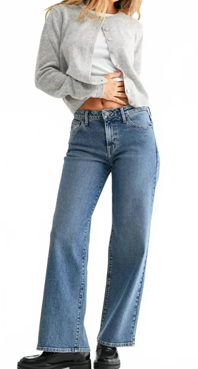 Just Black Denim Mid Rise Slim Wide Leg Jeans In Medium Wash In Blue