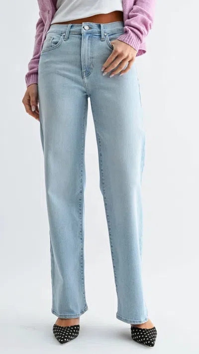Just Black Denim Mid-rise Loose Straight Full Length Jeans In Light Wash In Blue