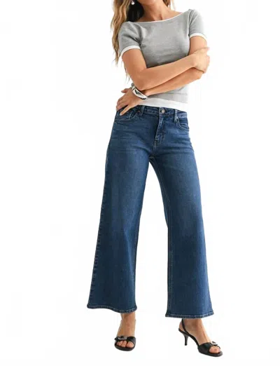 Just Black Denim Midrise Slim Wide Leg Jeans In Dark Denim In Blue